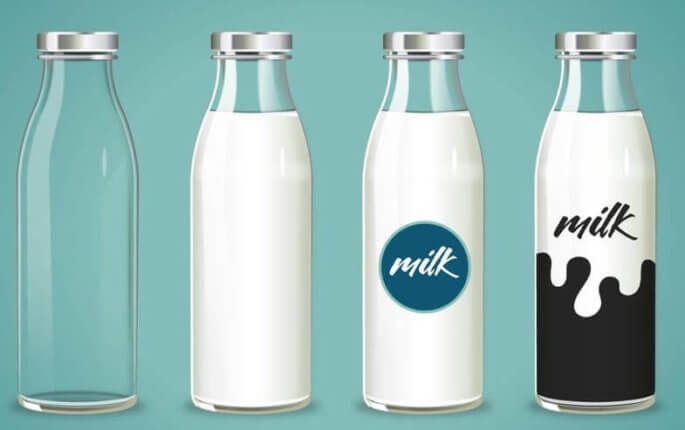 Glass bottles in milk