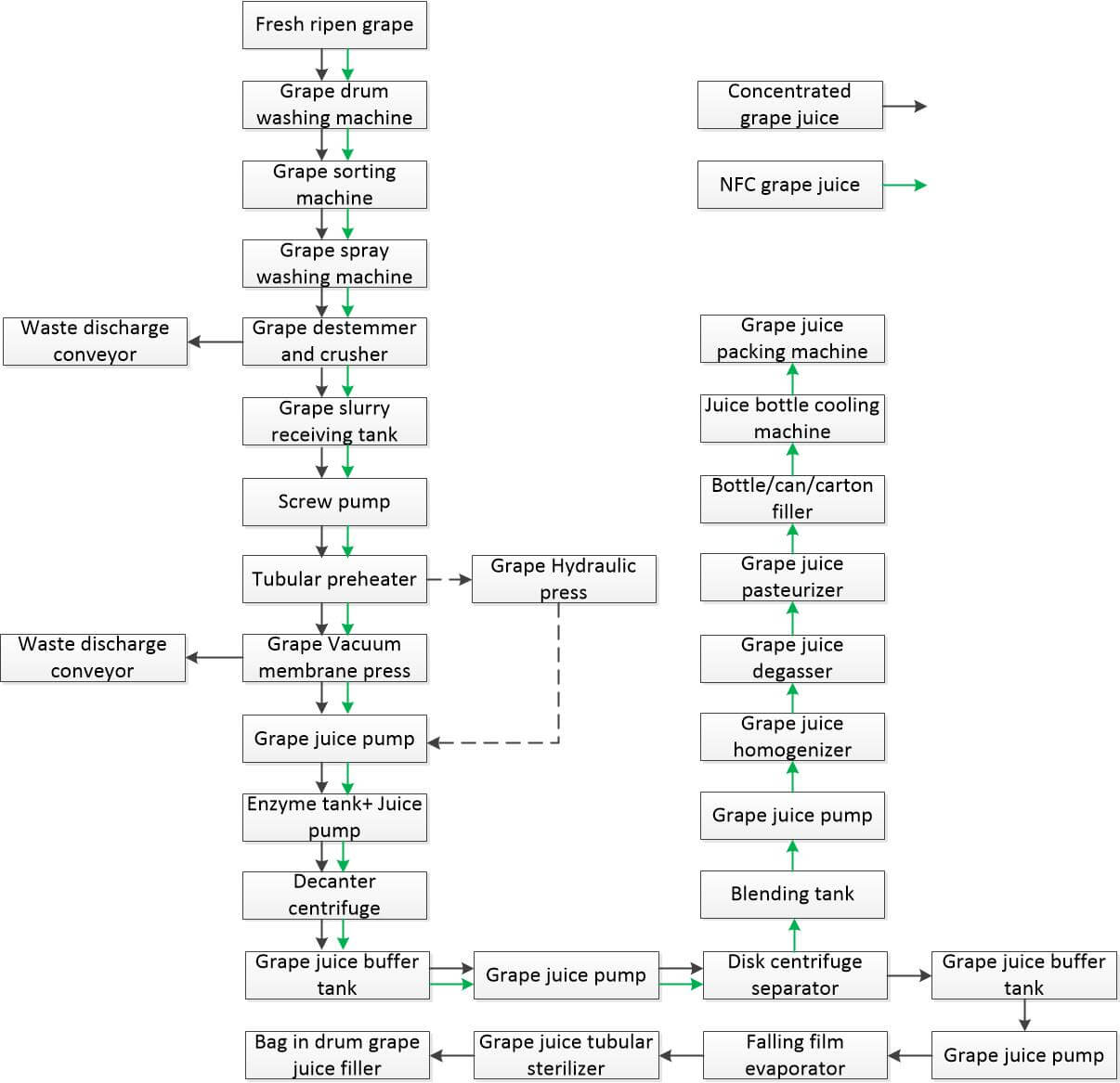 grape processing line technological flowchart