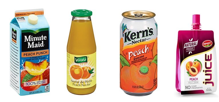 Peach juice containers