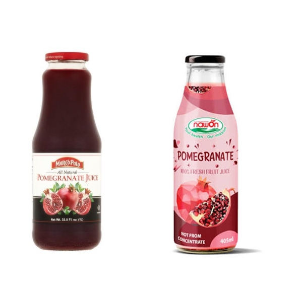 pomegranate juice in glass bottles